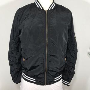 New Look Black white Satin Bomber baseball Jacket